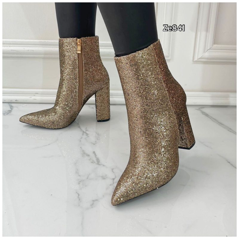 Botin dorado aplique brillantes tacon 10cm  801  C15