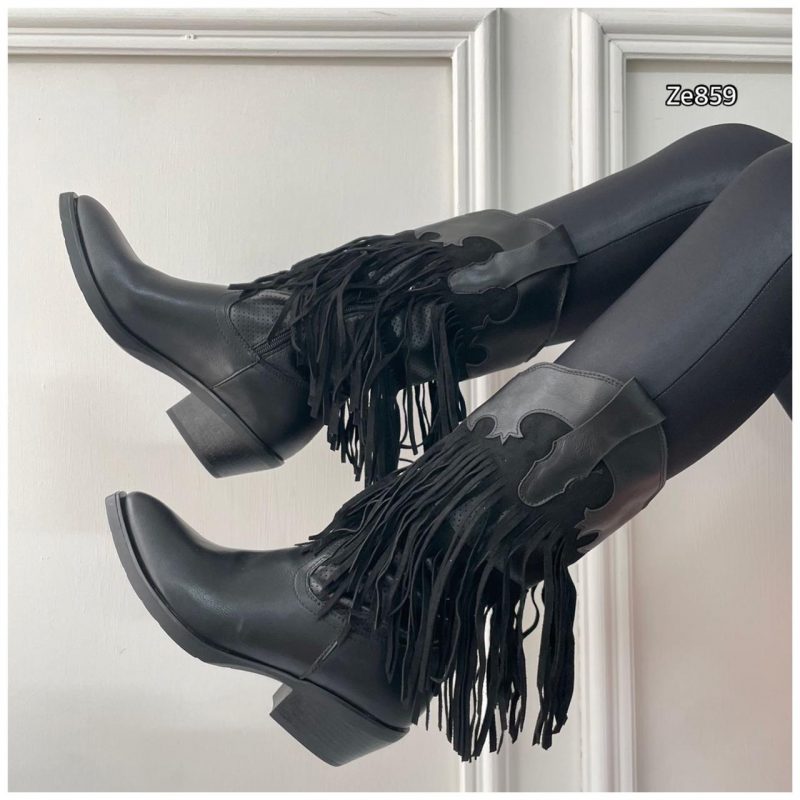 Bota negra flecos tacon 4cm  DQY1617  C5 - Image 3