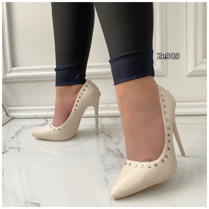 Stileto beige apliques tacon 11cm  B-28  C14