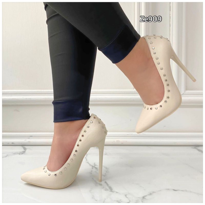 Stileto beige apliques tacon 11cm  B-28  C14 - Image 2