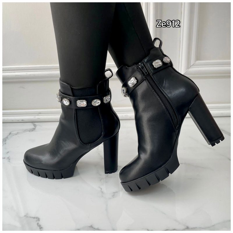 Botin negro aplique piedras tacon 10cm  201-32  C18 - Image 4
