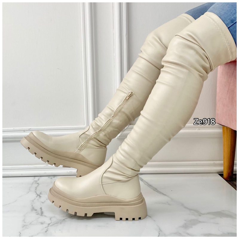 Bota caña alta beige suela 4cm 706-2  C18 - Image 2