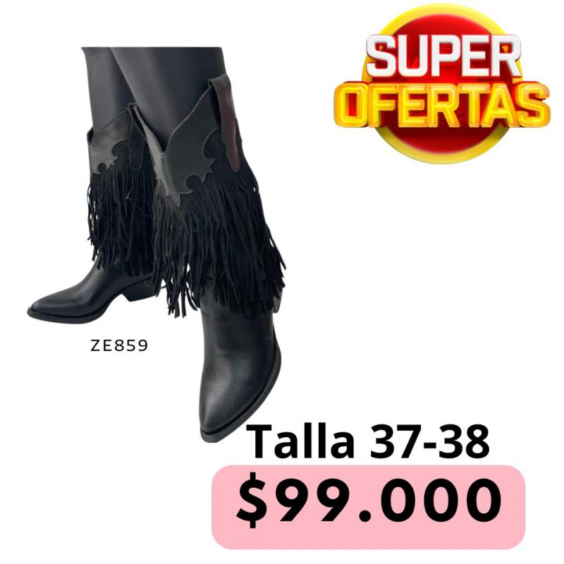 Bota negra flecos tacon 4cm  DQY1617  C5