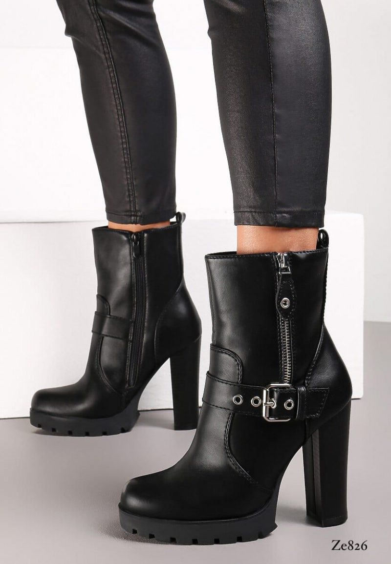 Botin negro correa tacon 10cm  Z1127