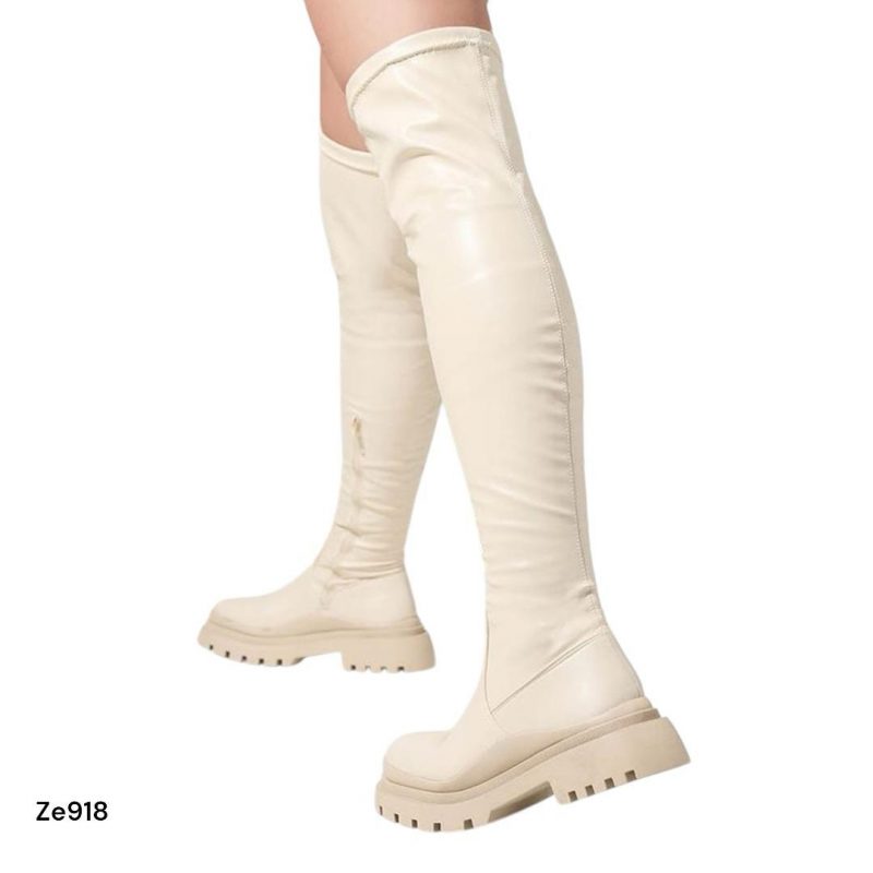Bota caña alta beige suela 4cm 706-2  C18