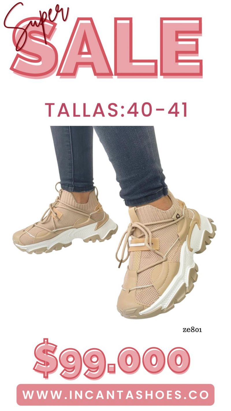 Tenis beige detalles suela 4cm  9205  C2