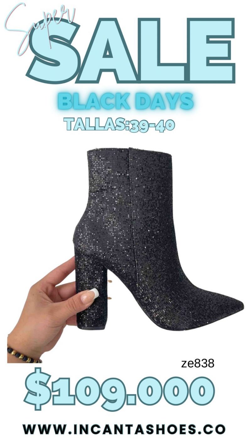 Botin negro aplique brillantes tacon 10cm  801  C15