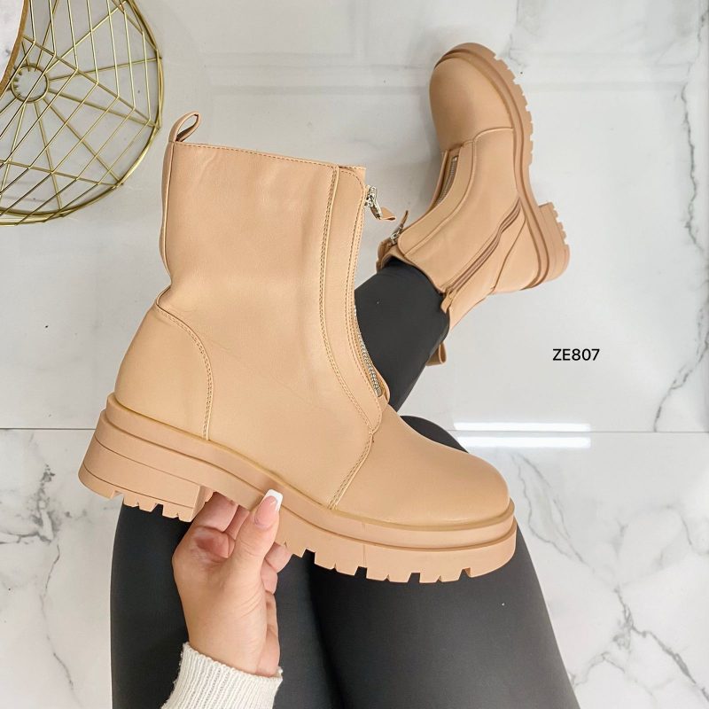 Botin beige cierre frontal suela 3cm  8503  C2