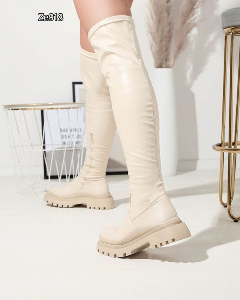 Bota caña alta beige suela 4cm 706-2  C18 - Image 3
