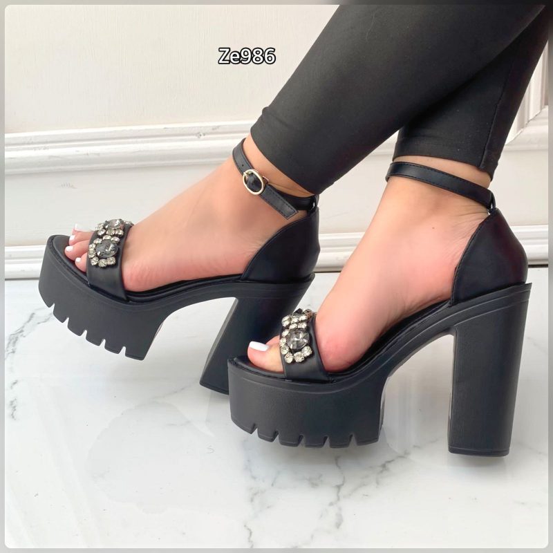 Sandalia negra apliques brillantes tacon 12cm   109-10 - Image 3