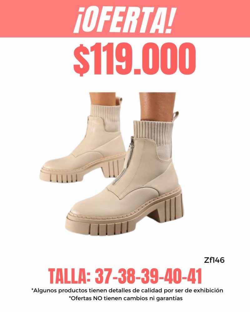 Botin beige cierre frontal suela 5cm  8596   C40