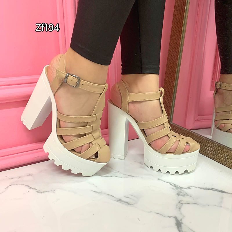 Sandalia blanca con beige tacon 14cm    620   C6 - Image 2