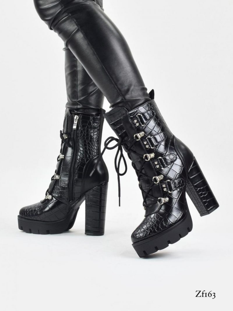 Botin negro textura tacon 12cm   LA-185   C36
