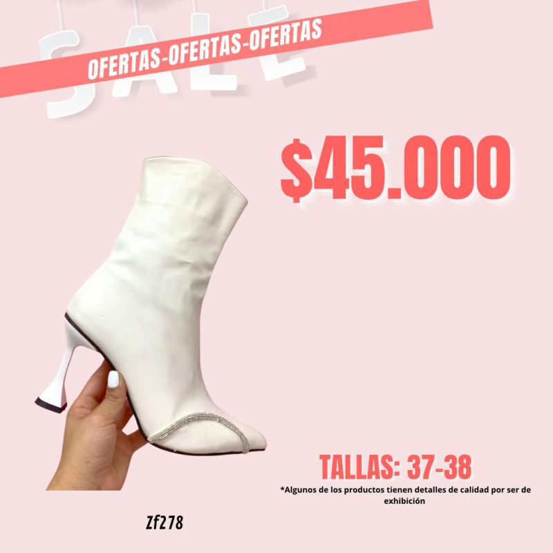 Botin blanco aplique brillantes tacon 9cm   G30 MS01  C1