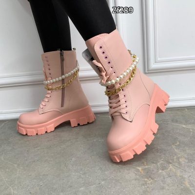 Botin rosado aplique dorado perlas suela 5cm    822  C1