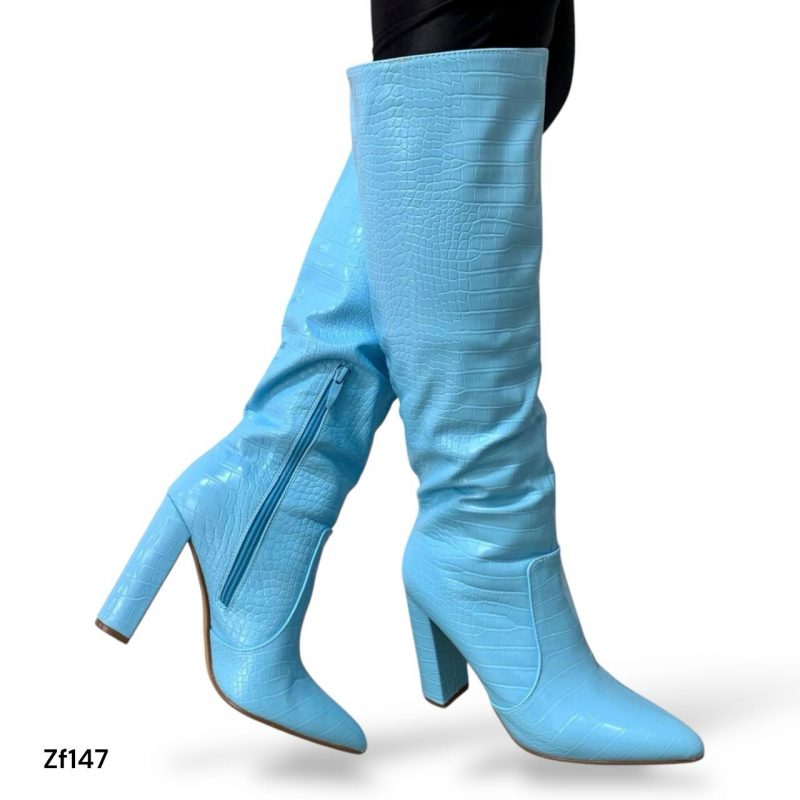 Bota caña alta azul textura tacon 10cm   U1A-X20651-08  C27
