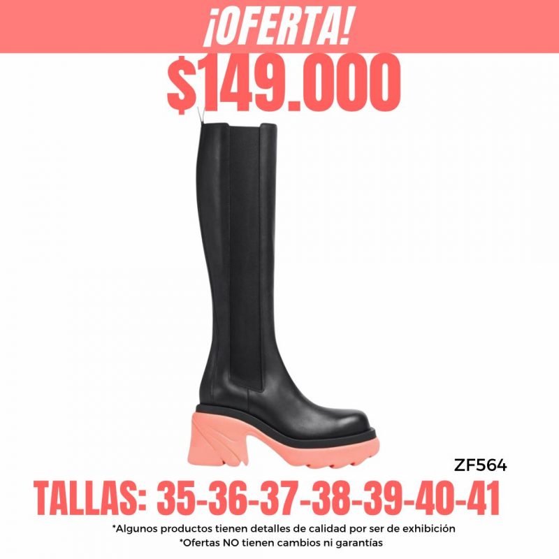Bota caña larga negra suela naranja tacon 7cm  U8A-X90112-1  C20