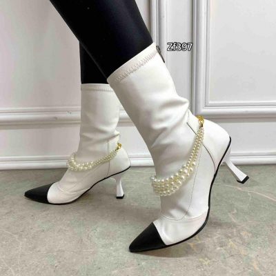 Botin blanco aplique perlas tacon 7cm  G40  C1