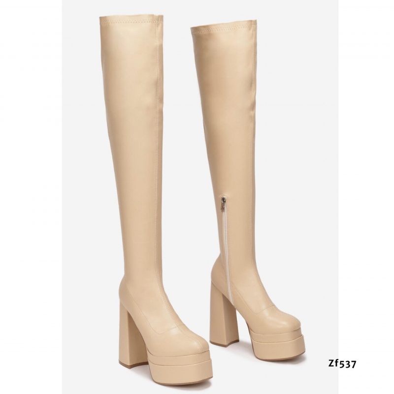 Bota extralarga beige plataforma 5cm tacon 14cm   045   C10