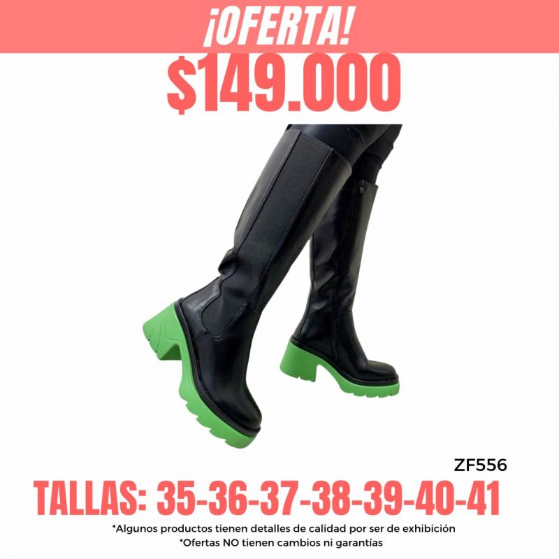Bota caña alta negra suela verde tacon 6cm  U8A-X90112-1   C20