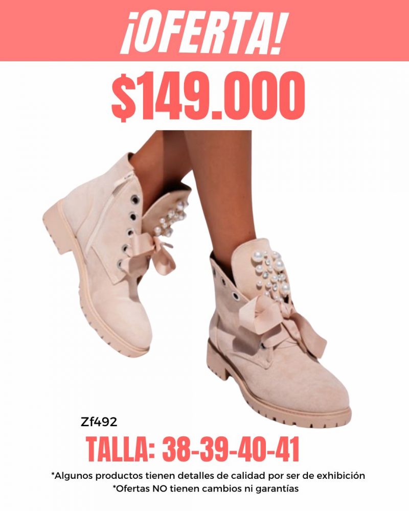 Botin beige aplique perlas suela 3cm   8371   C31