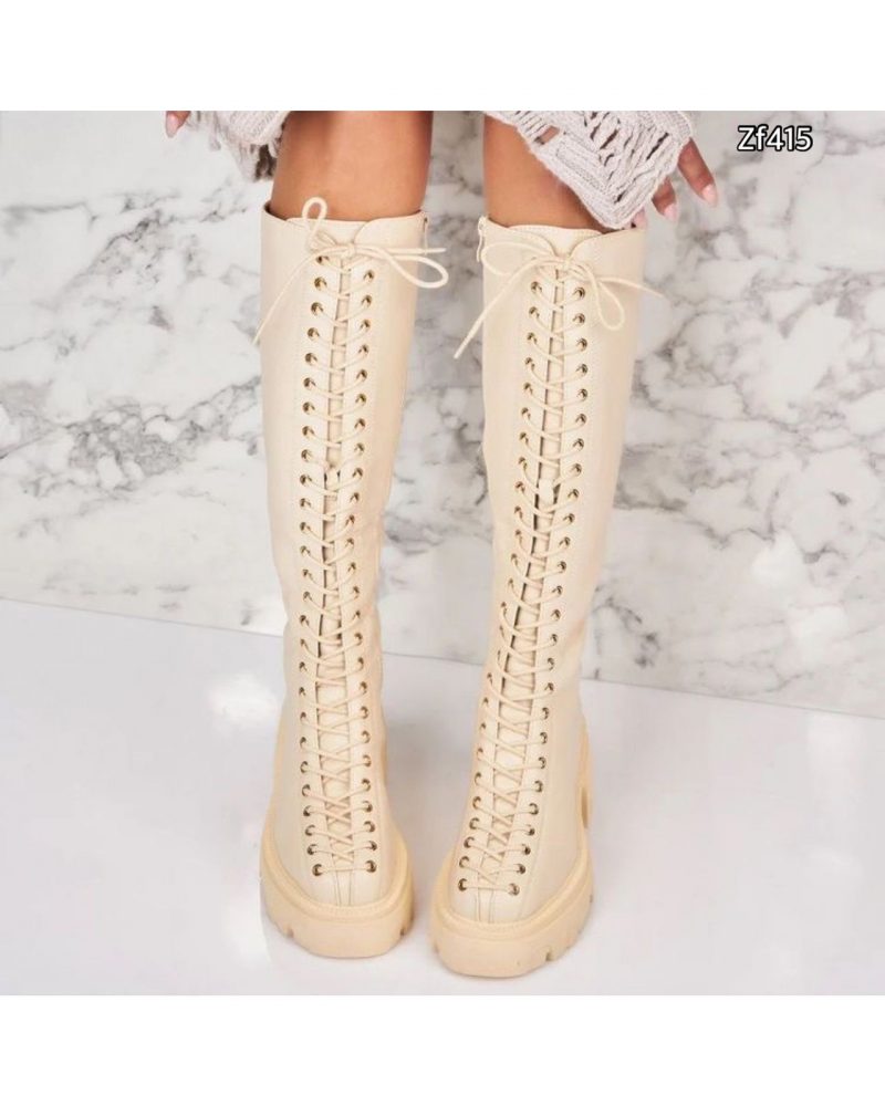 Bota caña alta beige suela 4cm  U8D-X21176-1   C1