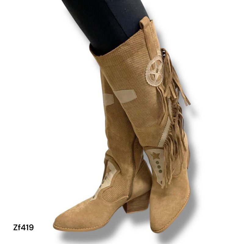 Bota caña alta texana café flecos tacon 6cm   YZ19-236   C14 - Image 2