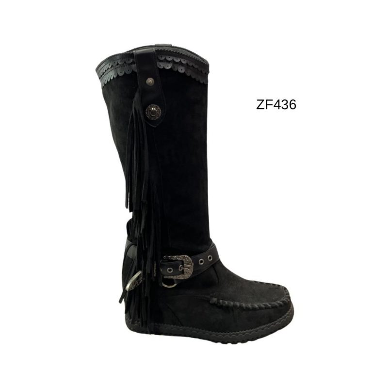 Bota caña alta negra flecos    S8X9506- 1  C17 - Image 2