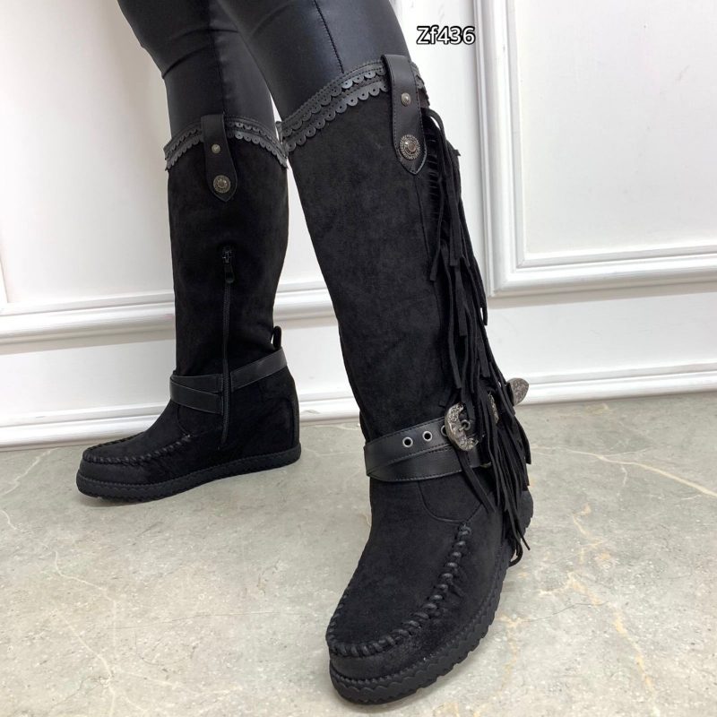 Bota caña alta negra flecos    S8X9506- 1  C17 - Image 3