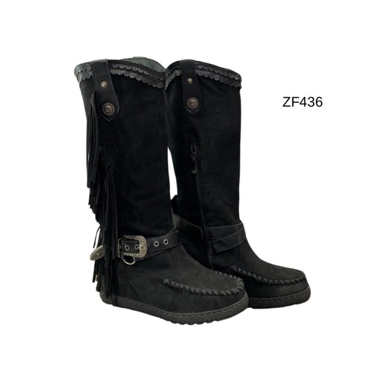 Bota caña alta negra flecos    S8X9506- 1  C17
