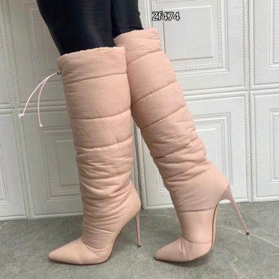 Bota caña alta beige tacon puntilla 11cm  K2638  C3