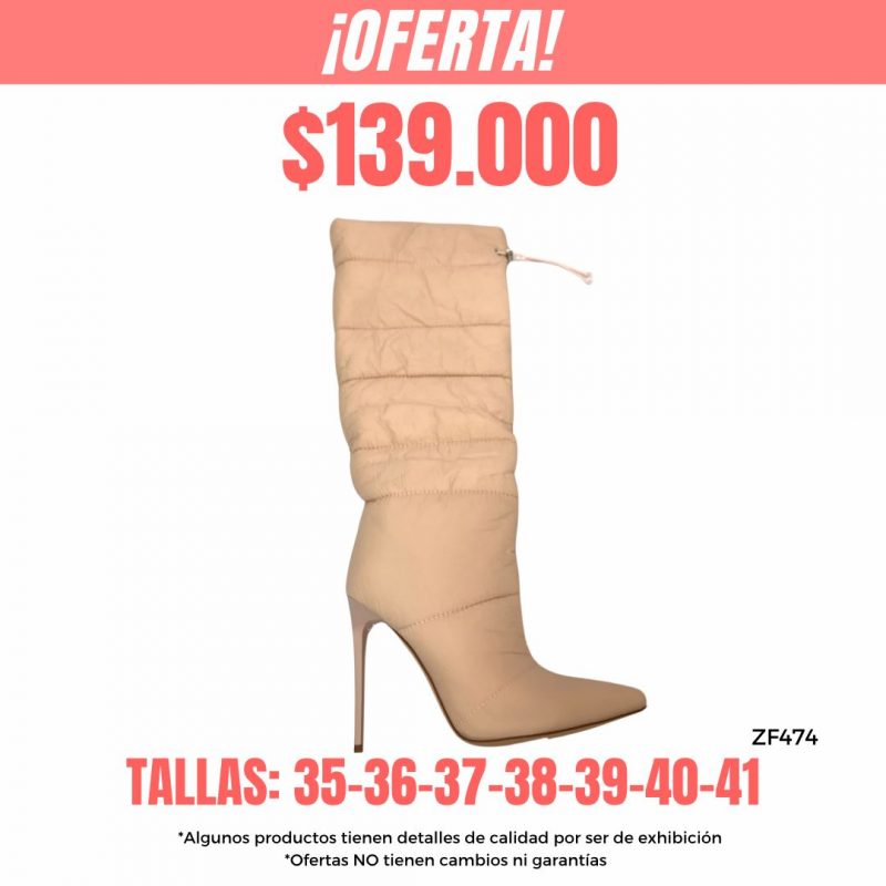 Bota caña alta beige tacon puntilla 11cm  K2638  C3