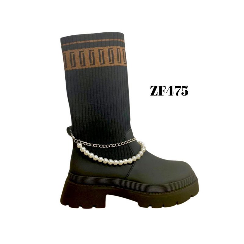 Botin negro cadena perlas suela 4cm  K6060  C3 - Image 2