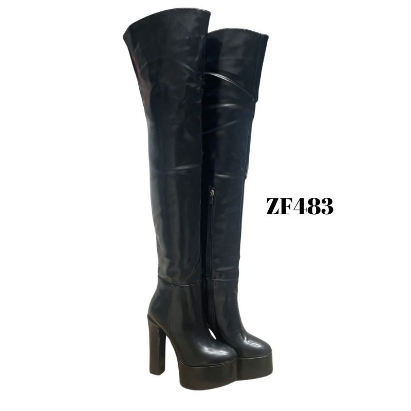 Bota extra larga negra plataforma 5cm tacon 13cm   K6070  C3