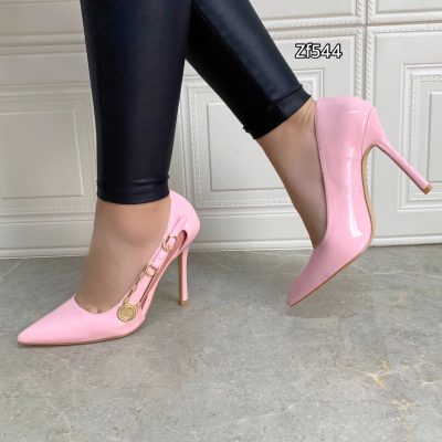 Stiletto rosado aplique dorado tacon 11cm KLO26 C16