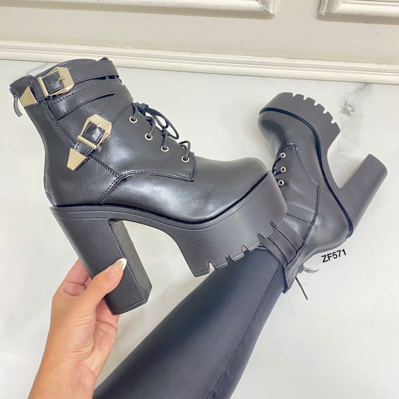 Botin negro correas tacon 12cm   169-23  C-3