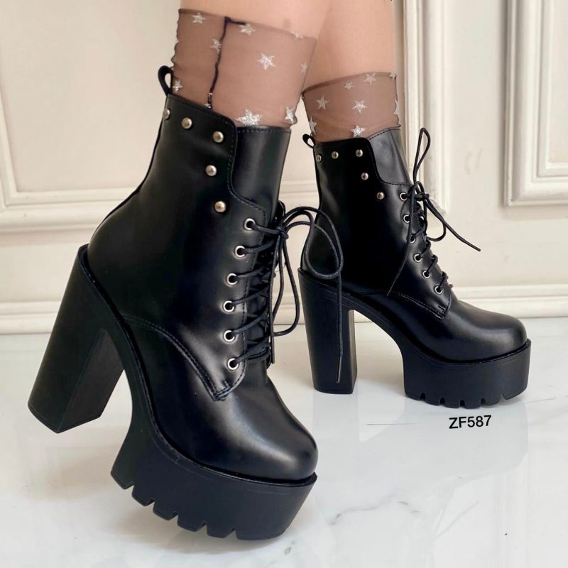 Botin negro apliques plateados tacon 12cm  169-7   C-3 - Image 2