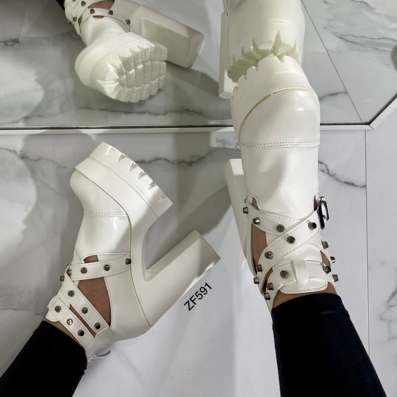 Botin blanco apliques plateados tacon 12cm  850-1   C-3 - Image 3