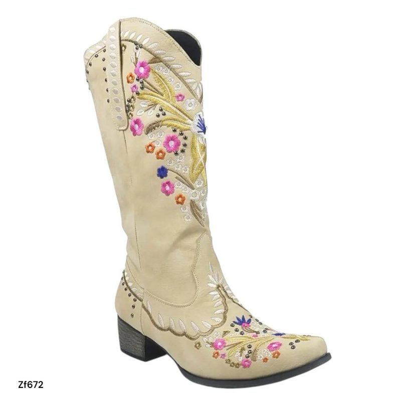Bota texana beige detalles tacon 4cm   032  C-1
