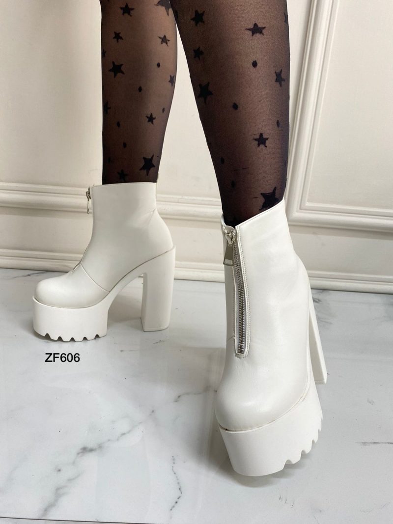Botin blanco cierre frontal tacon 14cm  659-12   C-2