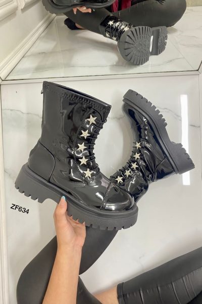 Botin negro charol apliques brillantes suela 3cm    BT75#  C-1