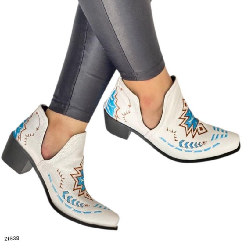 Botin texano blanco detalles tacon 5cm  BT74#   C-1