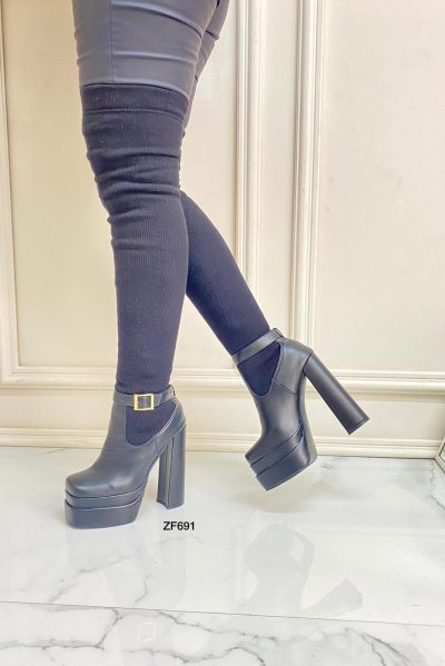 Bota caña alta negra tipo media plataforma 5cm tacon 14cm   BOTA01  C-1