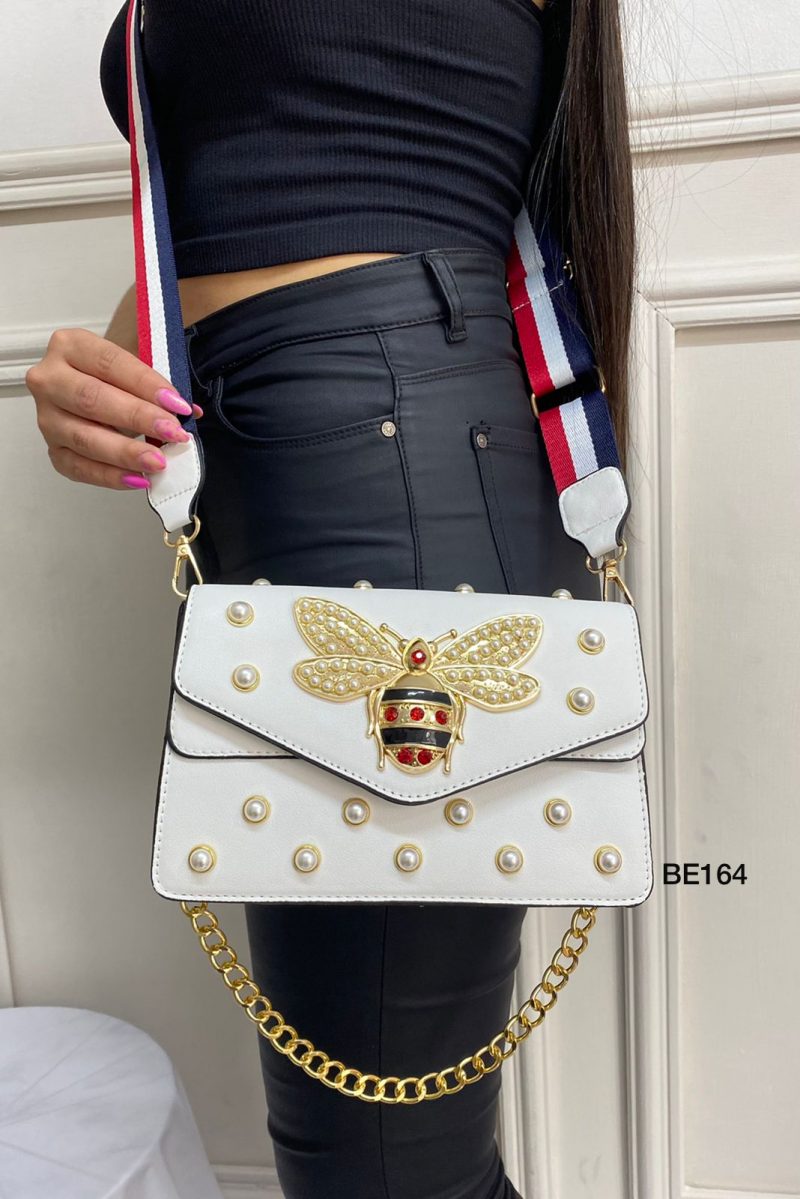 Bolso blanco apliques dorados perlas   22cm*  14cm  BAG11  C-B - Image 2