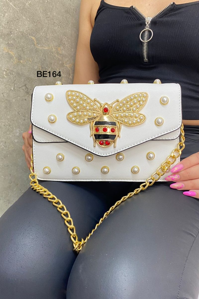 Bolso blanco apliques dorados perlas   22cm*  14cm  BAG11  C-B