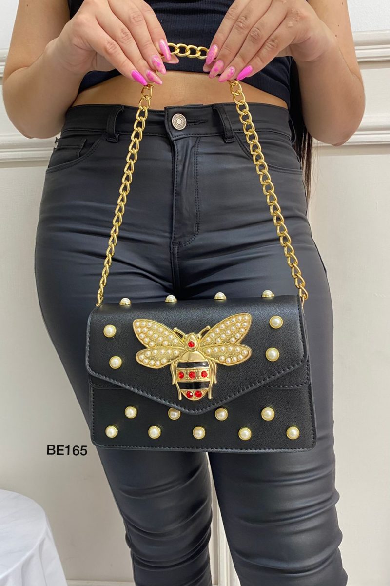 Bolso negro apliques dorados perlas   22cm*  14cm  BAG11  C-B