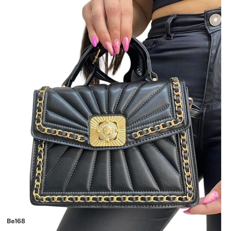 Bolso negro aplique cadena dorada   23cm*  18cm  8339#  C-B - Image 2
