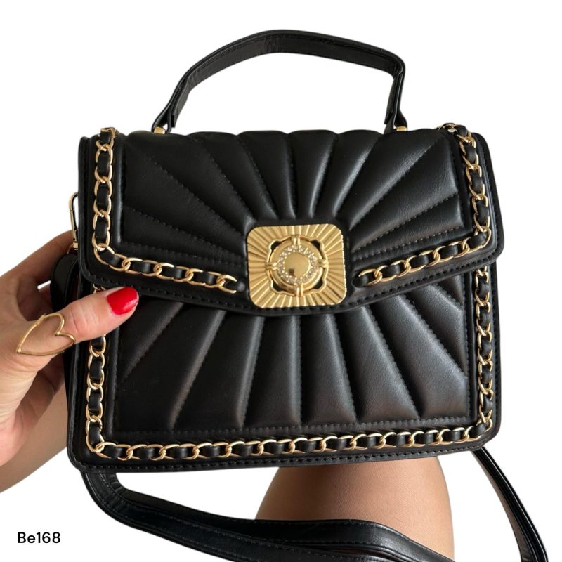 Bolso negro aplique cadena dorada   23cm*  18cm  8339#  C-B - Image 3