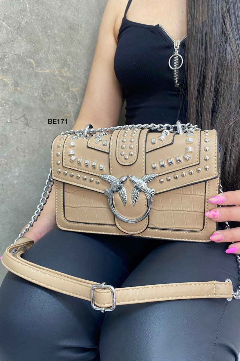 Bolso beige apliques plateados   22cm*  12cm  1005  C-B - Image 2