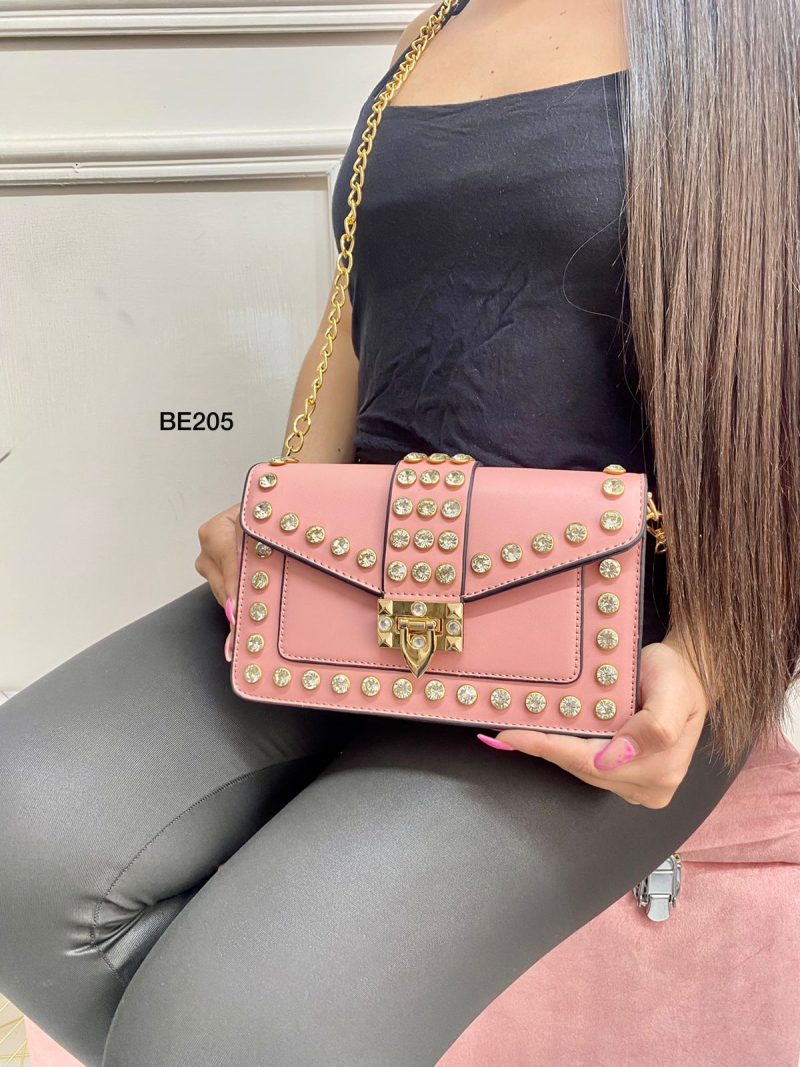 Bolso rosa apliques dorados piedras   20cm*  14cm  696  C-B - Image 2